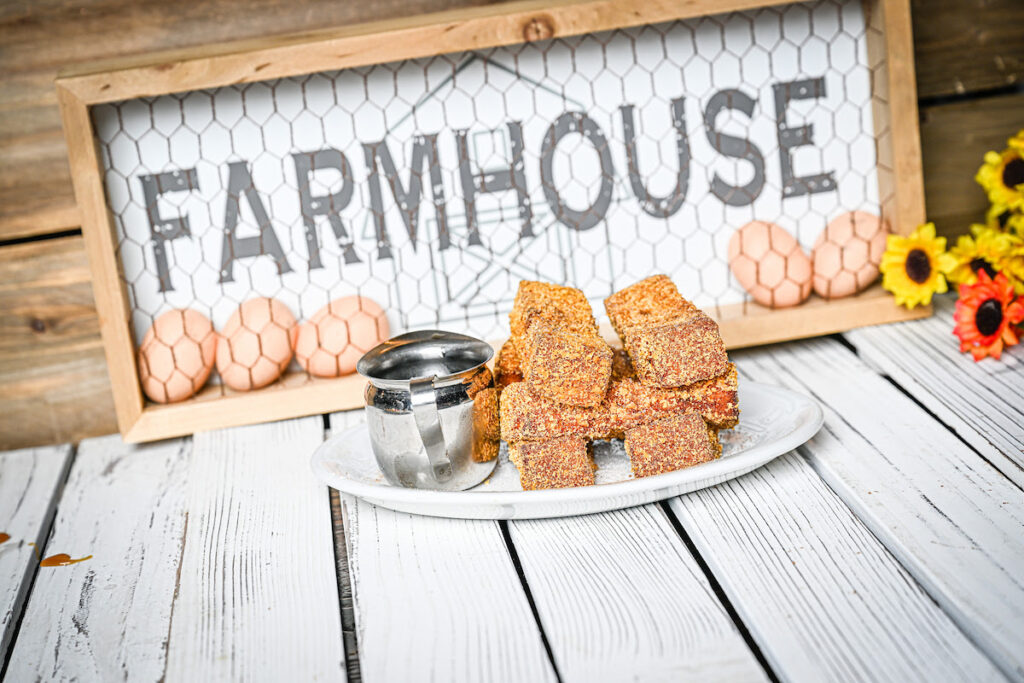 Pumpkin Caramel French Toast Sticks coated in Cap’n Crunch and cinnamon sugar, served with pumpkin caramel sauce at Hash House West Sahara.