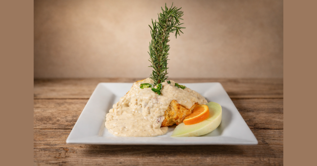 jalapeno cheddar scones with gravy hash house west sahara las vegas spring seasonal menu