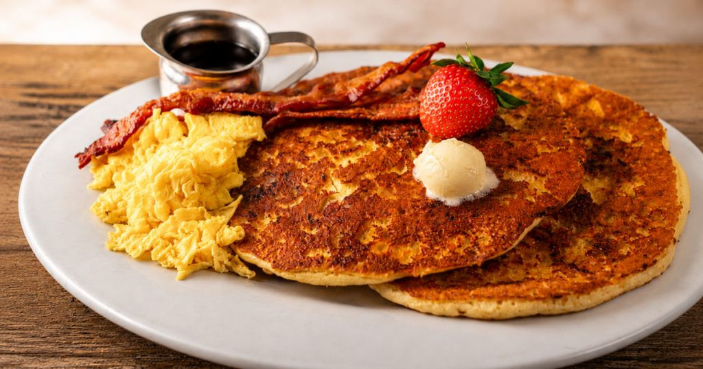 Celebrate Father’s Day at Hash House A Go Go West Sahara with Dad’s Day Stacks & Twisted Sips 1 Brown Sugar Sausage Flapjack Stack with eggs and bacon off our limited time only Father's Day menu at Hash House A Go Go West Sahara