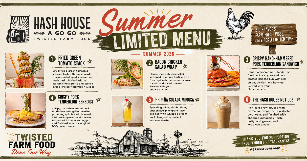 Hash House A Go Go Summer 2026 Limited Menu featuring seasonal breakfast, brunch, lunch and drinks at West Sahara Las Vegas